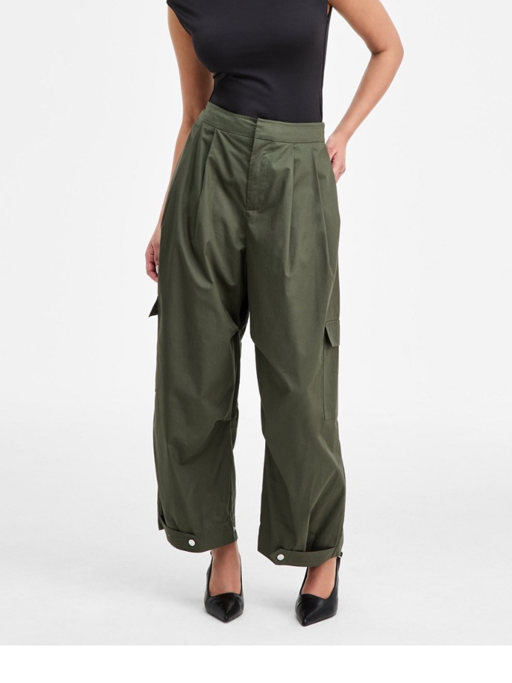 Olive Green Wide-Leg Cargo Pants - Picture 2 of 4